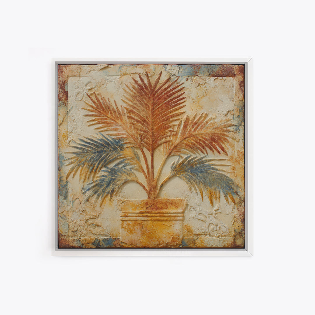 Terracotta Palm Leaves Framed Canvas Print, Boho Art, Wall Decor, Living Room Decor, Fine Art, Bohemian, Art Nouveau, BOH-1x1-53