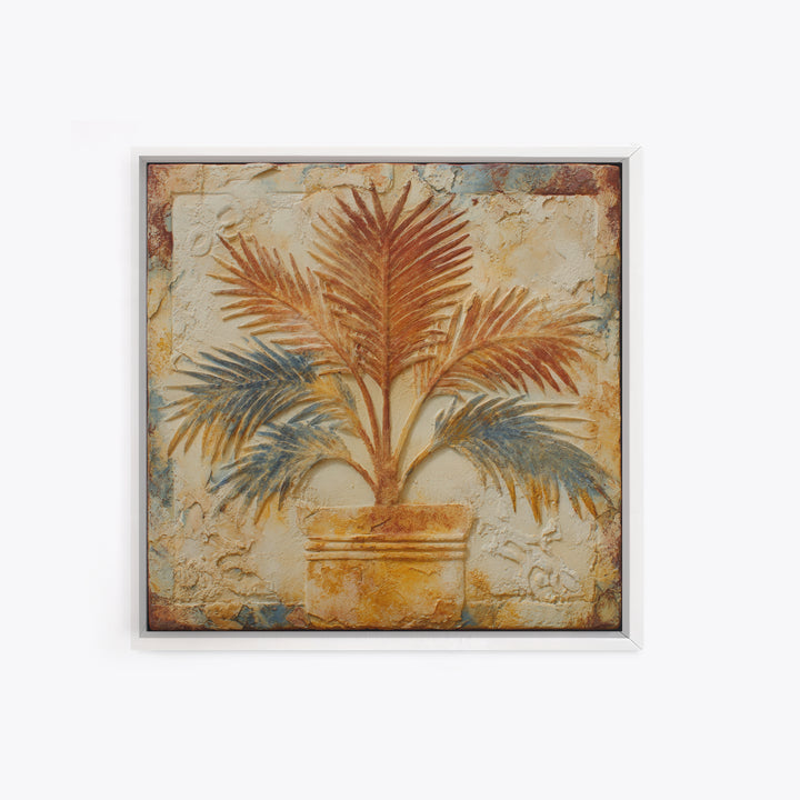 Terracotta Palm Leaves Framed Canvas Print, Boho Art, Wall Decor, Living Room Decor, Fine Art, Bohemian, Art Nouveau, BOH-1x1-53