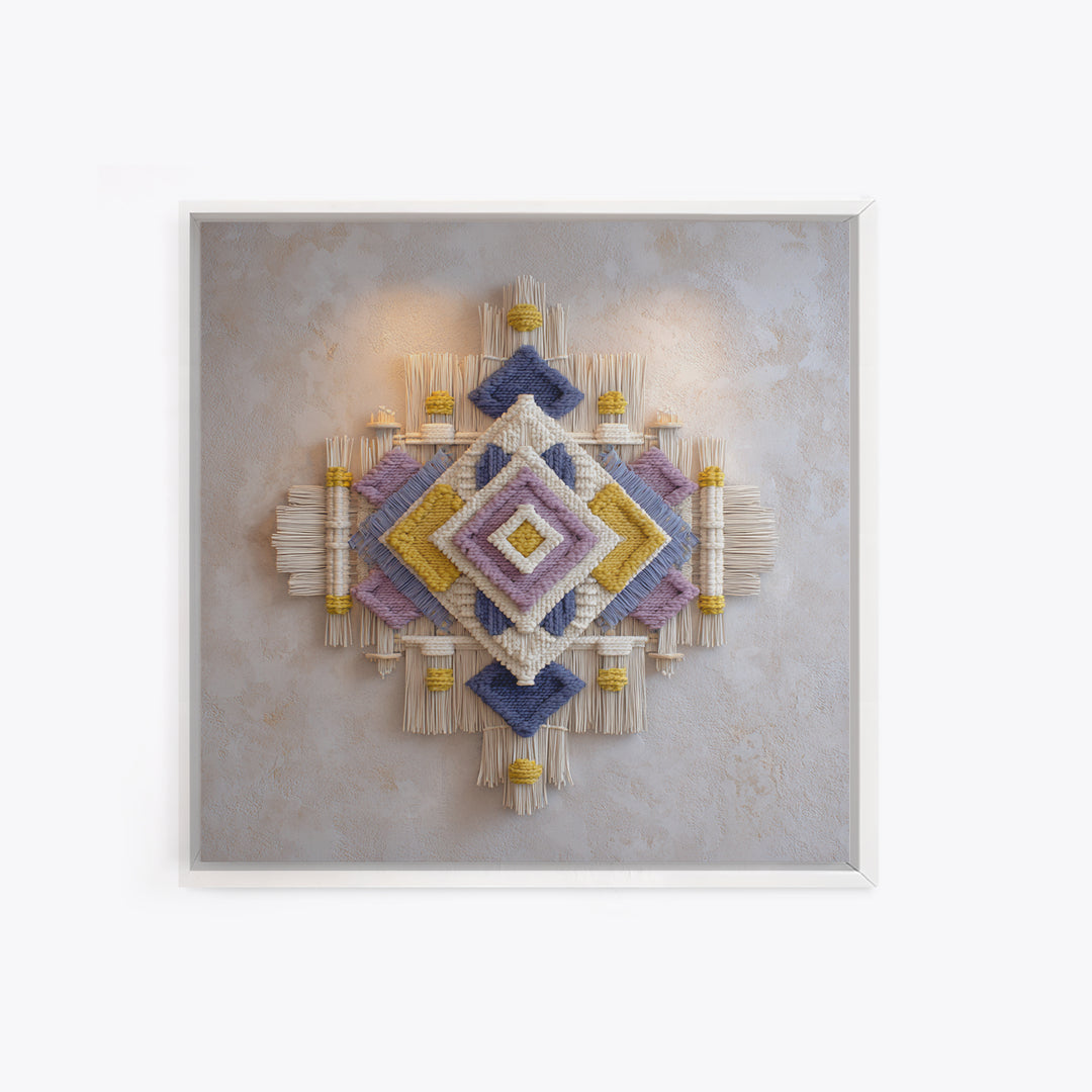 Macrame Geometric Fringe Pattern Canvas Print, Boho Art, Neutral Decor, Living Room Decor, Abstract Art, Bohemian, Wall Decor, BOH-1x1-55