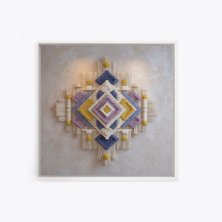 Macrame Geometric Fringe Pattern Canvas Print, Boho Art, Neutral Decor, Living Room Decor, Abstract Art, Bohemian, Wall Decor, BOH-1x1-55