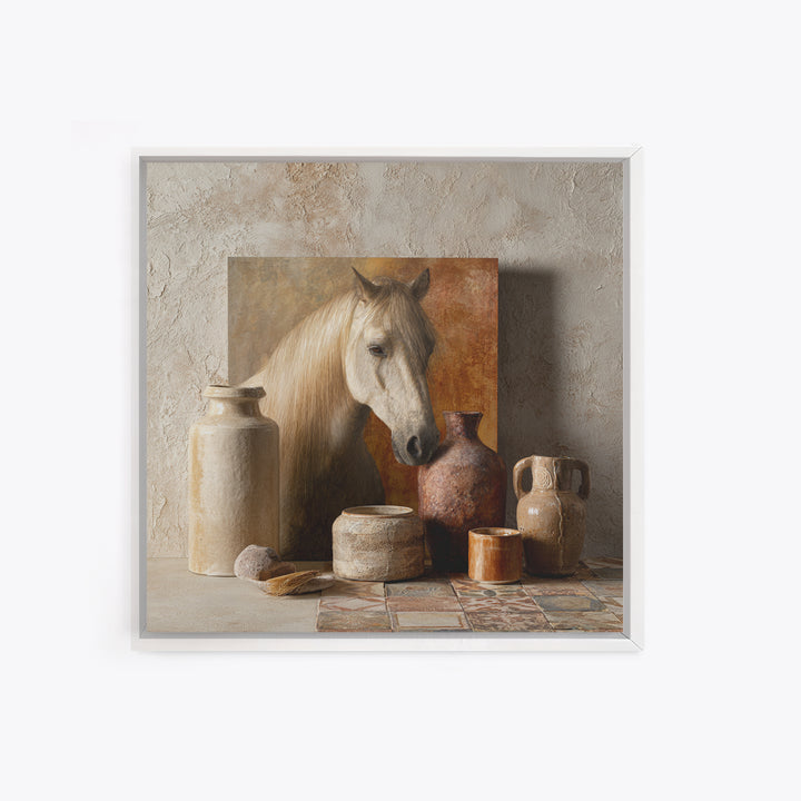Wild Horse in Dusty Golden Light Framed Canvas Print, Boho Art, Boho, Living Room Decor, Fine Art, Bohemian, Wall Art Print, BOH-1x1-56
