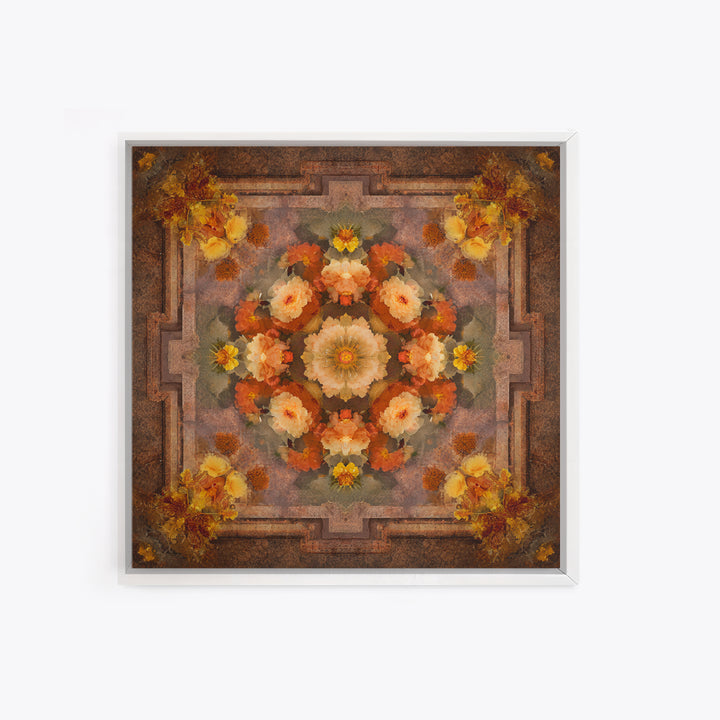 Burnt Orange Floral Field at Sunset Framed Canvas Print, Boho Art, Contemporary Art, Living Room Decor, Fine Art, Bohemian, BOH-1x1-61
