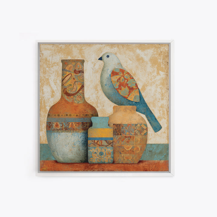 Boho Bird Pair Framed Canvas Print, Boho Art, Boho Wall Art, Living Room Decor, Fine Art, Bohemian, Statement Artwork, BOH-1x1-68