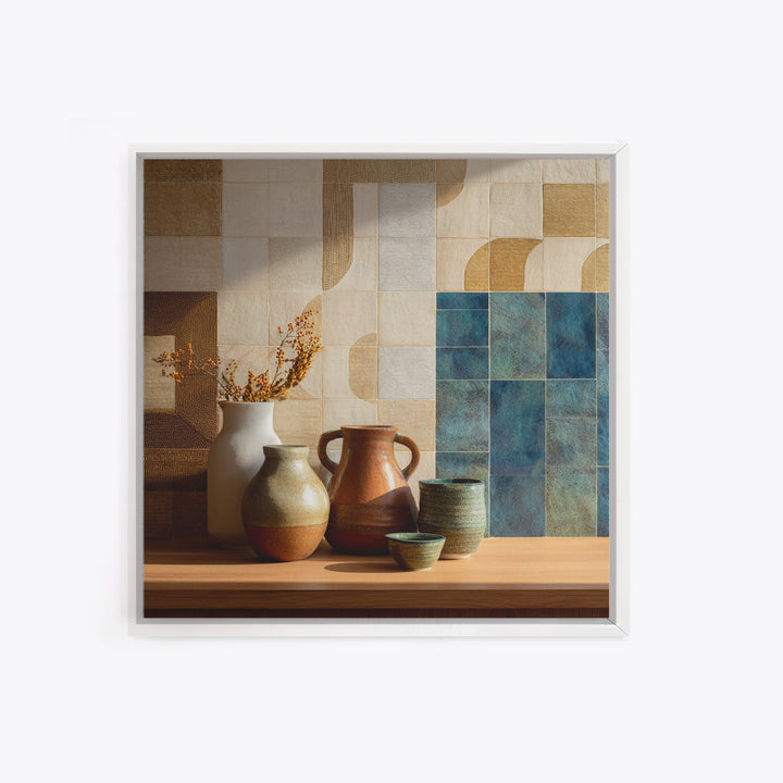 Organic Shape Collage Framed Canvas Print, Boho Art, Living Room Wall Art, Living Room Decor, Fine Art, Bohemian, BOH-1x1-72