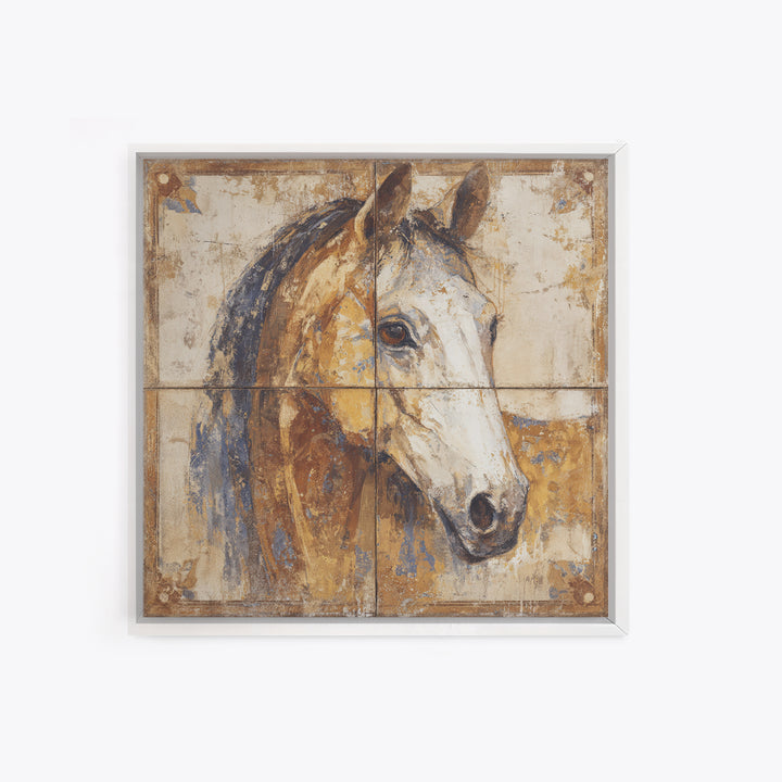 Wild Horse in Dusty Golden Light Framed Canvas Print, Boho Art, Statement Artwork, Living Room Decor, Fine Art, Bohemian, BOH-1x1-80