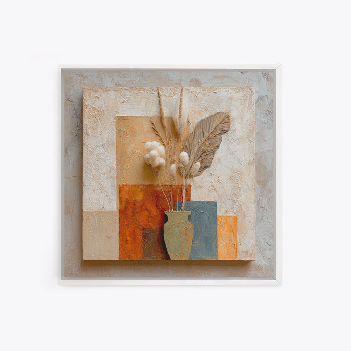 Bohemian Vase with Dried Pampas Grass Canvas Print, Boho Art, Mid Century Modern, Living Room Decor, Fine Art, Bohemian, BOH-1x1-81