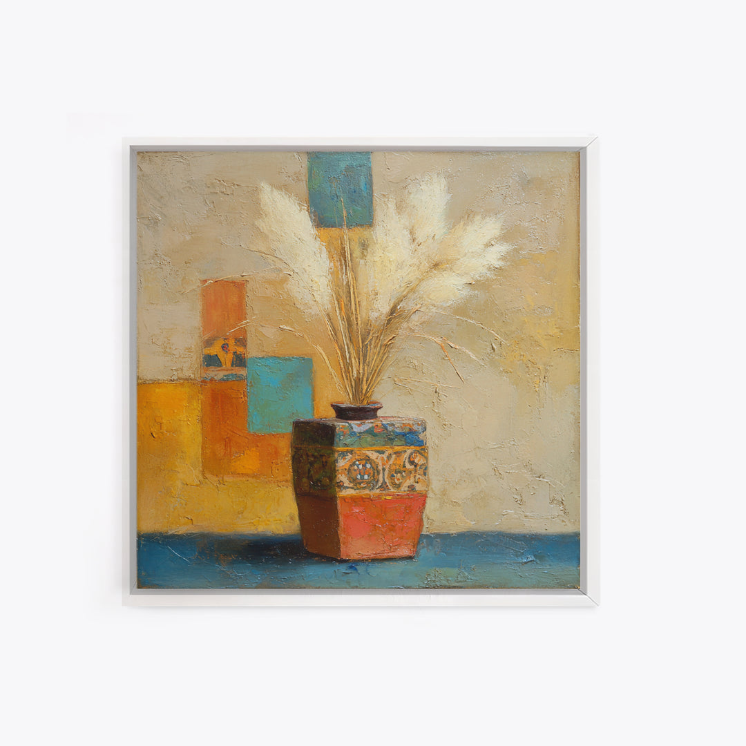 Bohemian Vase with Dried Pampas Grass Canvas Print, Boho Art, Minimalist Decor, Living Room Decor, Fine Art, Bohemian, BOH-1x1-9