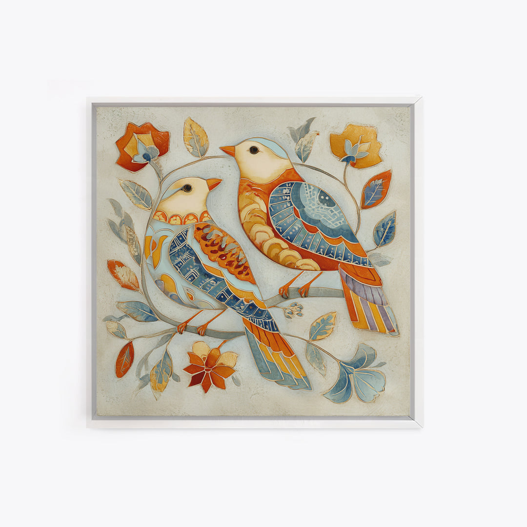 Boho Bird Pair Canvas Print, Boho Art, Wall Print, Living Room Decor, Fine Art, Bohemian, Minimalist Decor, Contemporary Art, BOH-1x1-92