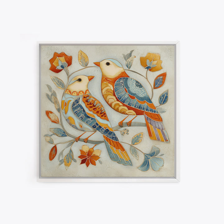 Boho Bird Pair Canvas Print, Boho Art, Wall Print, Living Room Decor, Fine Art, Bohemian, Minimalist Decor, Contemporary Art, BOH-1x1-92