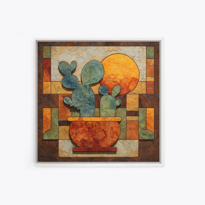 Desert Sun with Cactus and Warm Clay Canvas Print, Boho Art, Artwork, Living Room Decor, Fine Art, Bohemian, Boho Decor, BOH-1x1-97