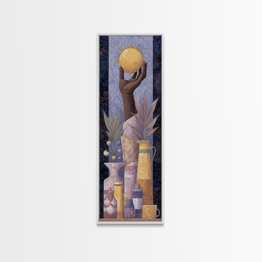 Mystic Hand Holding a Tiny Sun Canvas Print, Boho Art, Luxury Decor, Living Room Decor, Fine Art, Bohemian, Digital Art, BOH-1x3-18