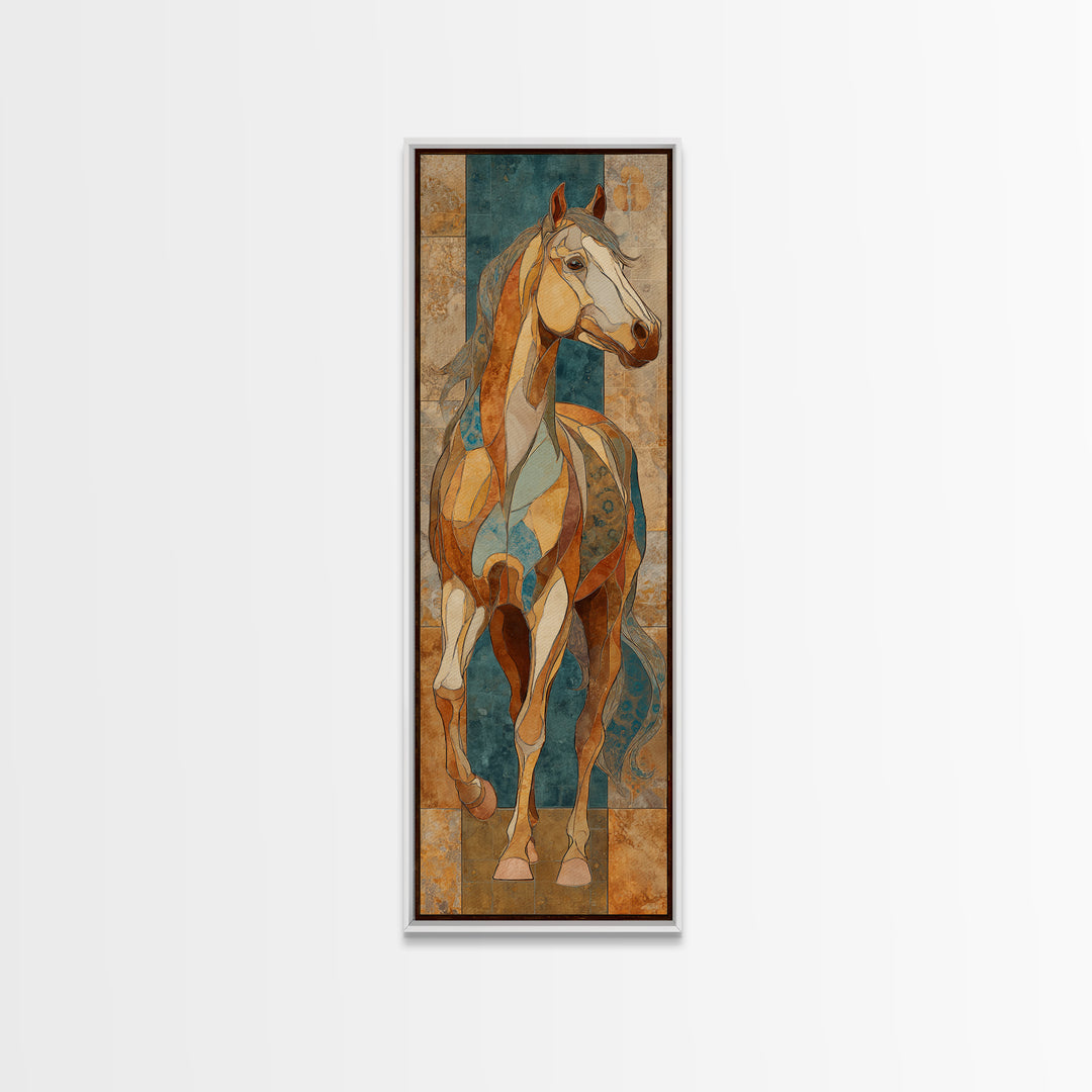Wild Horse in Dusty Golden Light Framed Canvas Print, Boho Art, Digital Wall Art, Living Room Decor, Fine Art, Bohemian, BOH-1x3-20