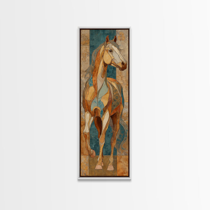 Wild Horse in Dusty Golden Light Framed Canvas Print, Boho Art, Digital Wall Art, Living Room Decor, Fine Art, Bohemian, BOH-1x3-20