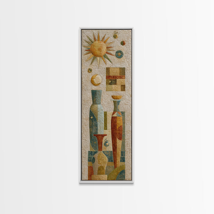 Sun and Moon Celestial Folk Motif Canvas Print, Boho Art, Neutral Decor, Living Room Decor, Fine Art, Bohemian, Wall Decor, BOH-1x3-22