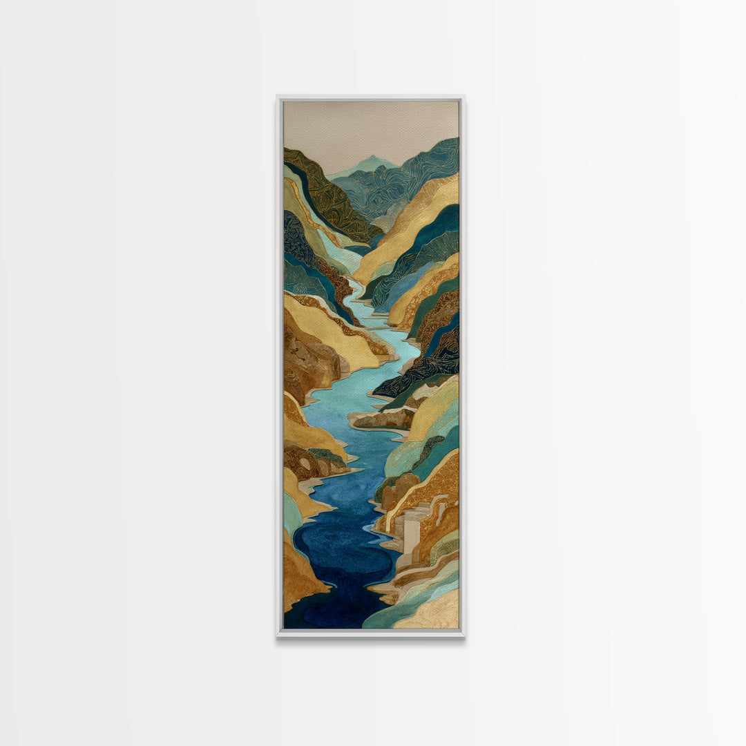 Earth Tone Mountain and River Abstraction Canvas Print, Boho Art, Wall Art Print, Living Room Decor, Fine Art, Bohemian, BOH-1x3-23