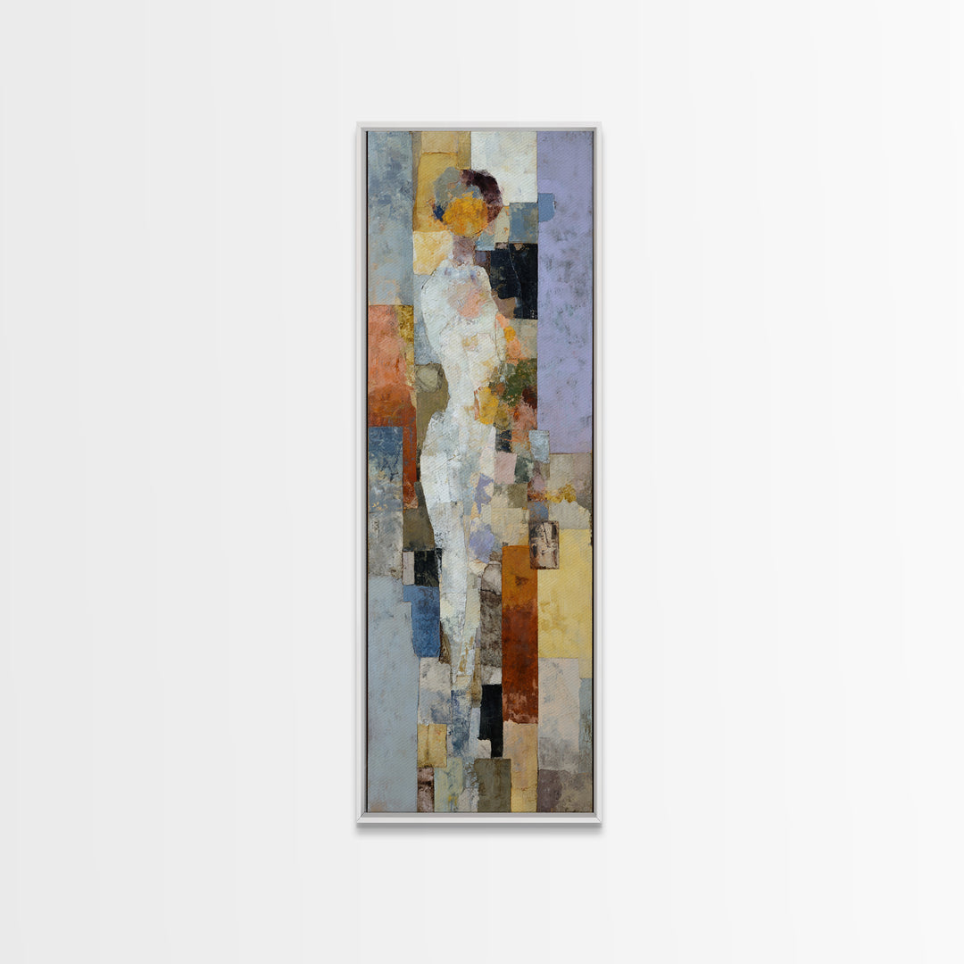 Organic Shape Collage Framed Canvas Print, Boho Art, Wallart, Living Room Decor, Abstract Art, Bohemian, Living Room Wall Art, BOH-1x3-36