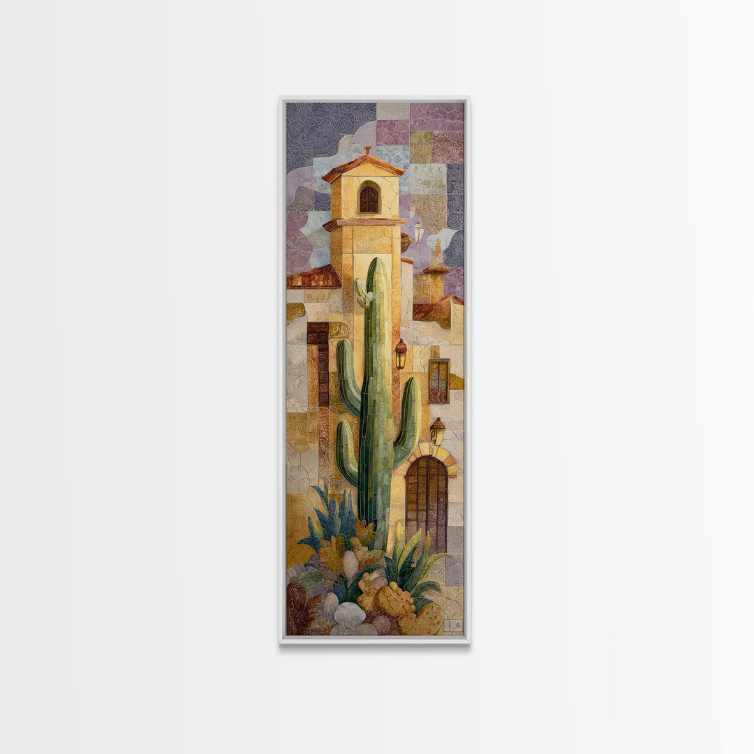 Desert Sun with Cactus and Warm Clay Canvas Print, Boho Art, Art Print, Living Room Decor, Oil Painting, Bohemian, BOH-1x3-37