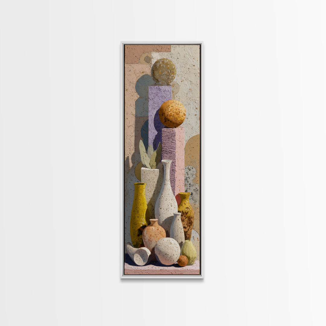 Abstract Clay Shapes Framed Canvas Print, Boho Art, Digital Print, Living Room Decor, Abstract Art, Bohemian, Gallery Decor, BOH-1x3-52