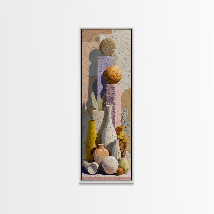 Abstract Clay Shapes Framed Canvas Print, Boho Art, Digital Print, Living Room Decor, Abstract Art, Bohemian, Gallery Decor, BOH-1x3-52
