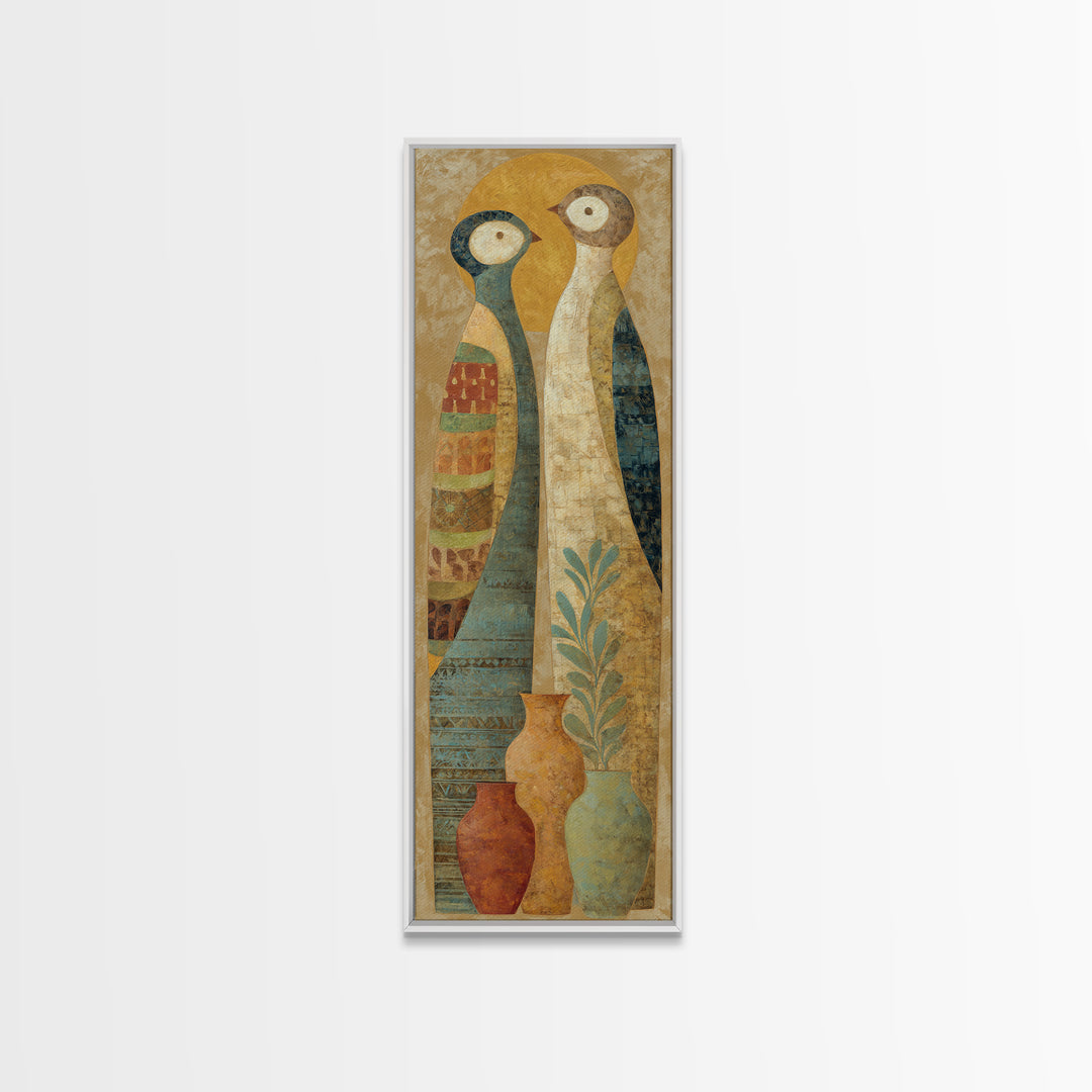 Boho Bird Pair Canvas Print, Boho Art, Modern Wall Art, Living Room Decor, Fine Art, Bohemian, Textured Painting, BOH-1x3-56