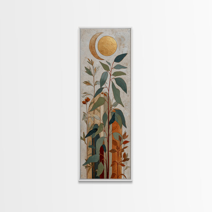 Sage Green Eucalyptus and Crescent Moon Canvas Print, Boho Art, Modern Decor, Living Room Decor, Fine Art, Bohemian, Wall Decor, BOH-1x3-59