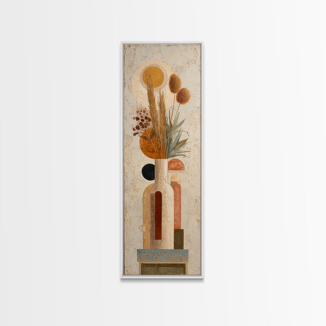Bohemian Vase with Dried Pampas Grass Framed Canvas Print, Boho Art, Printable, Living Room Decor, Oil Painting, Bohemian, BOH-1x3-69