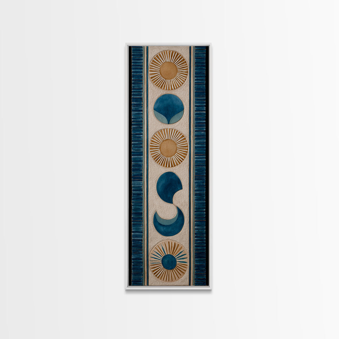 Sun and Moon Celestial Folk Motif Framed Canvas Print, Boho Art, Room Decor, Living Room Decor, Fine Art, Bohemian, Printable, BOH-1x3-70