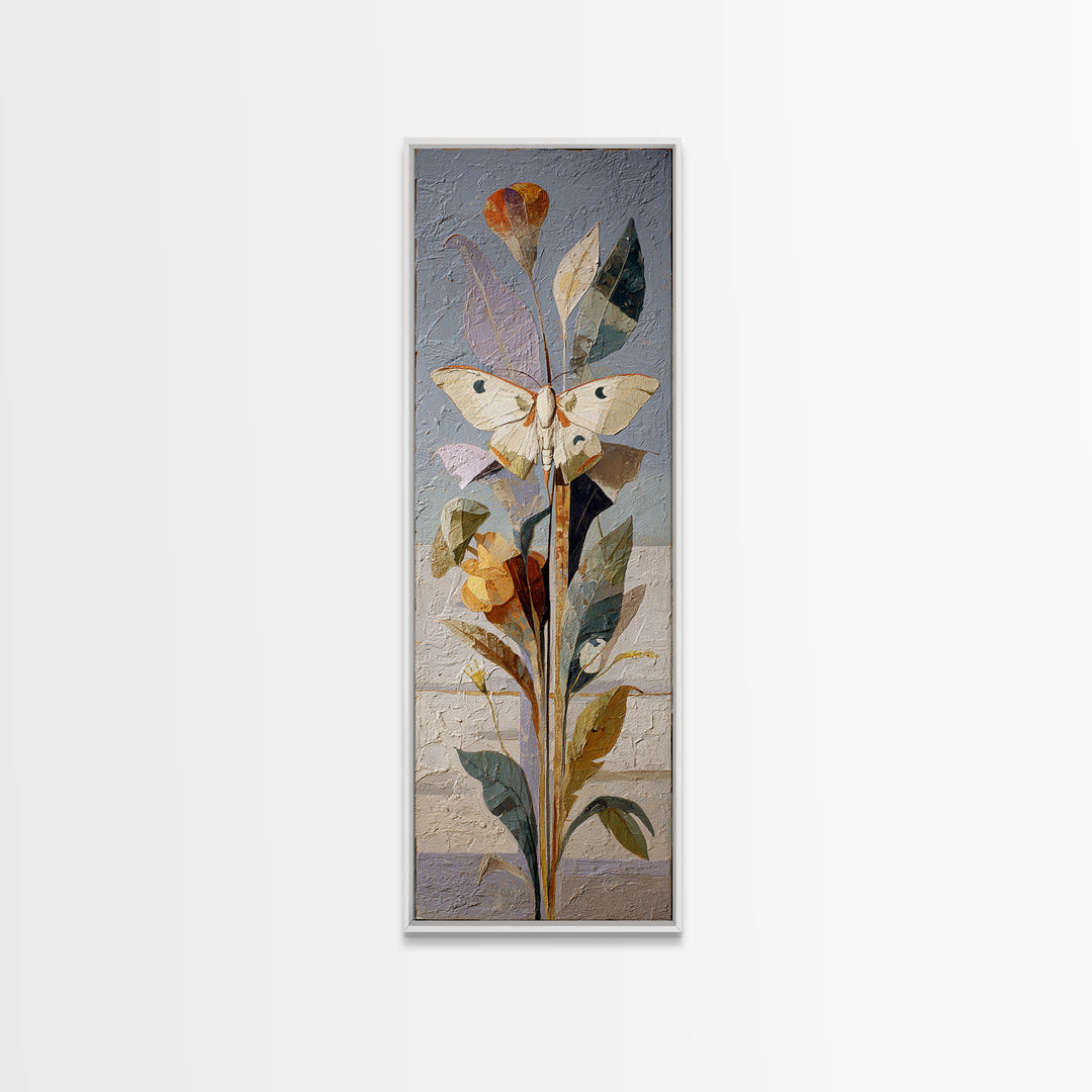 Golden Moth with Moon and Stars Canvas Print, Boho Art, Mid Century Modern, Living Room Decor, Bohemian, Boho Wall Art, BOH-1x3-77