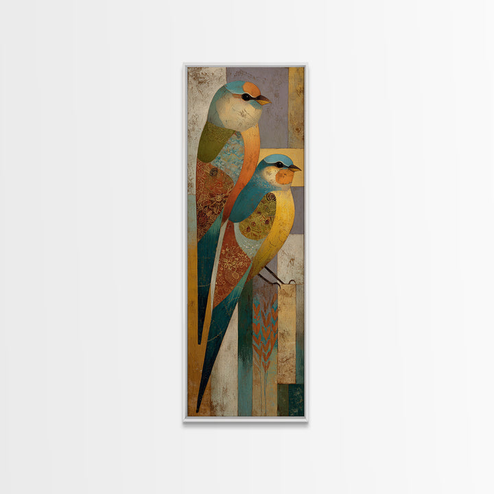 Boho Bird Pair Framed Canvas Print, Boho Art, Gallery Decor, Living Room Decor, Fine Art, Bohemian, Home Decor, Wall Decor, BOH-1x3-80