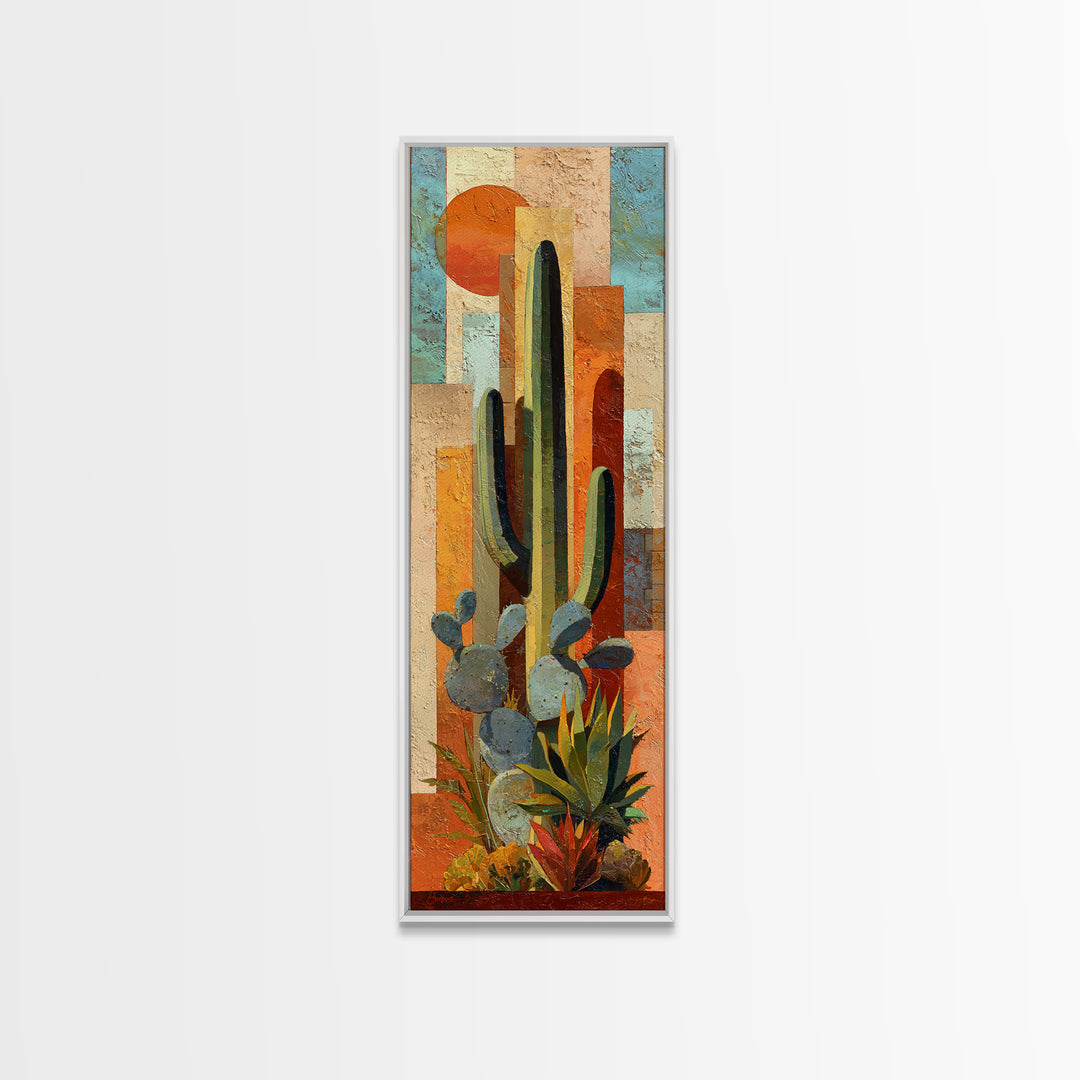 Desert Sun with Cactus and Warm Clay Canvas Print, Boho Art, Canvas Art, Living Room Decor, Fine Art, Bohemian, Wall Art Set, BOH-1x3-85