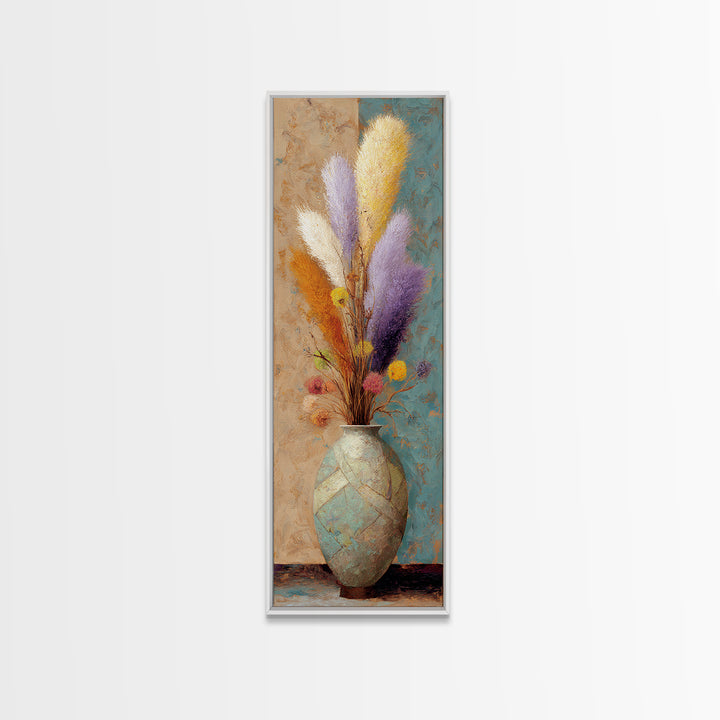 Bohemian Vase with Dried Pampas Grass Canvas Print, Boho Art, Artwork, Living Room Decor, Fine Art, Bohemian, Boho Decor, BOH-1x3-93