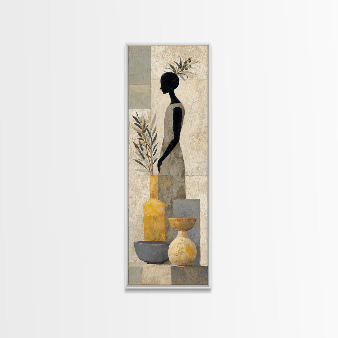 Minimal Black Line Figure Framed Canvas Print, Boho Art, Statement Artwork, Living Room Decor, Fine Art, Bohemian, Art Prints, BOH-1x3-96