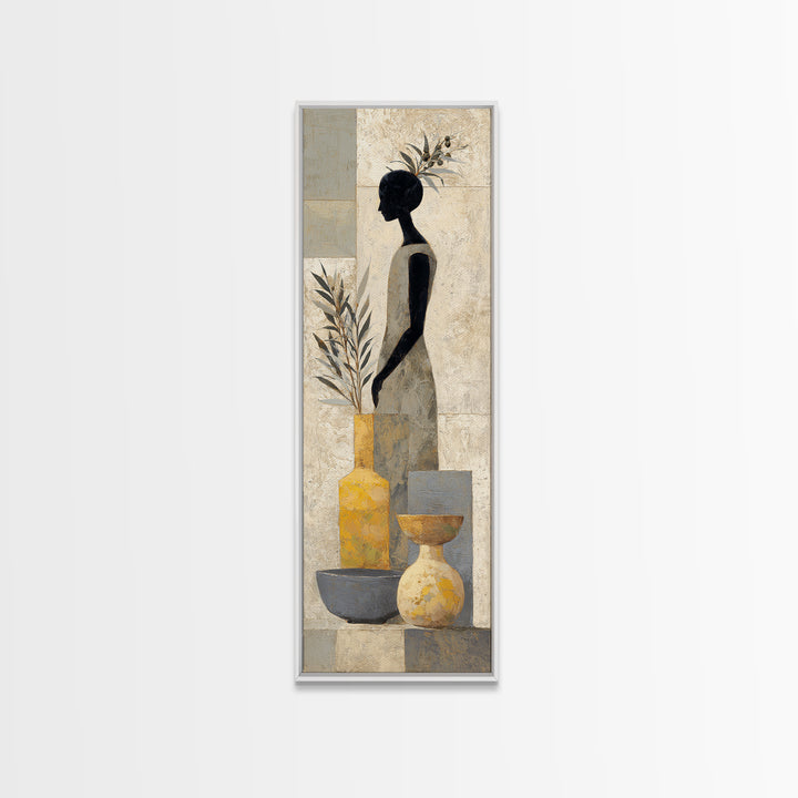 Minimal Black Line Figure Framed Canvas Print, Boho Art, Statement Artwork, Living Room Decor, Fine Art, Bohemian, Art Prints, BOH-1x3-96
