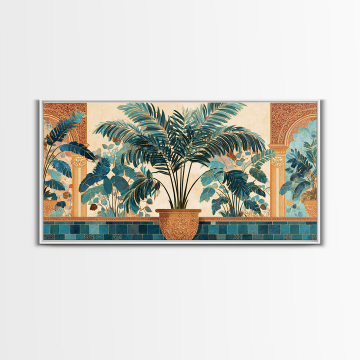 Terracotta Palm Leaves Framed Canvas Print, Boho Art, Wallart, Living Room Decor, Fine Art, Bohemian, Living Room Wall Art, BOH-2x1-1