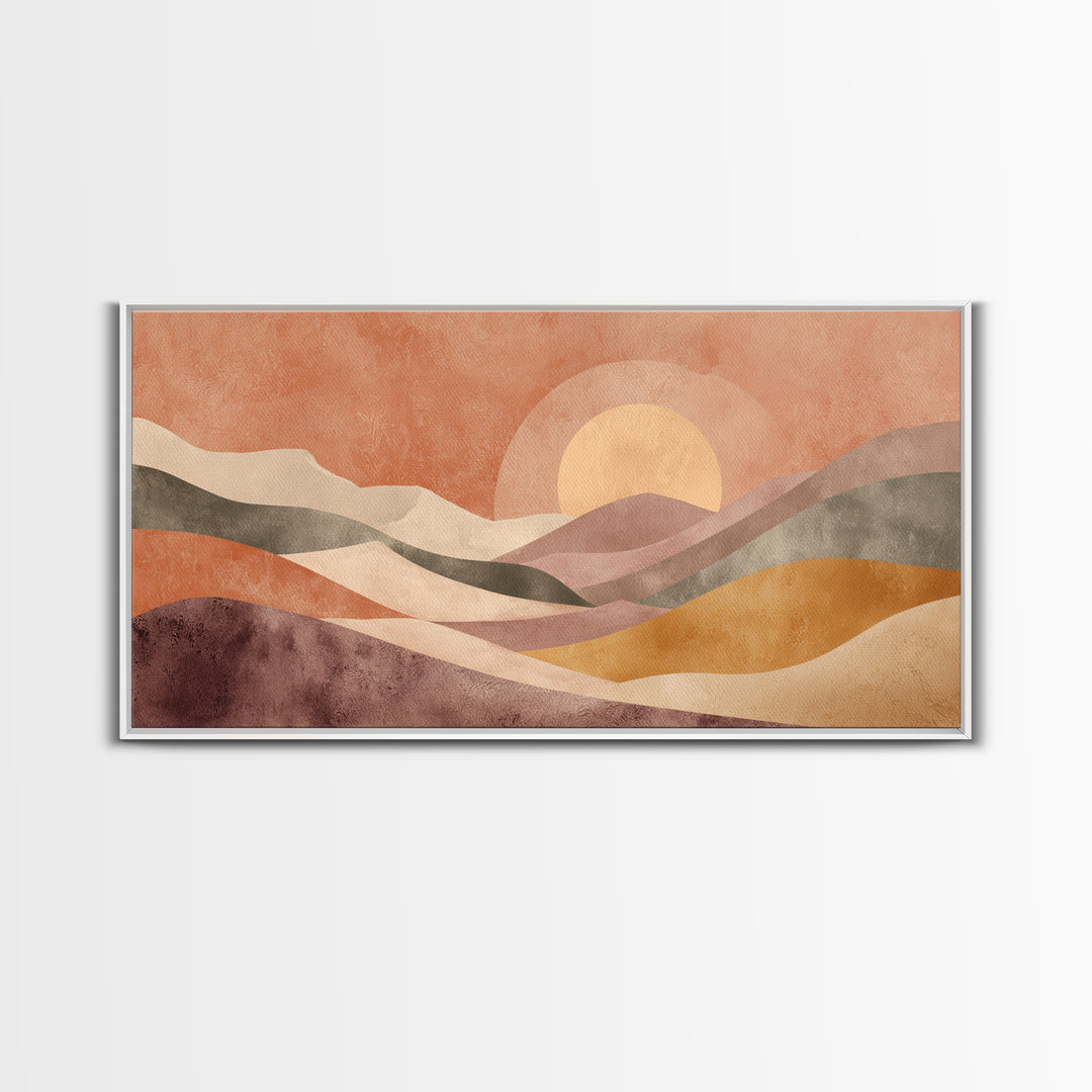 Sunrise over Rolling Dunes in Muted Peach Canvas Print, Boho Art, Art Deco, Living Room Decor, Bohemian, Modern Wall Art, BOH-2x1-17