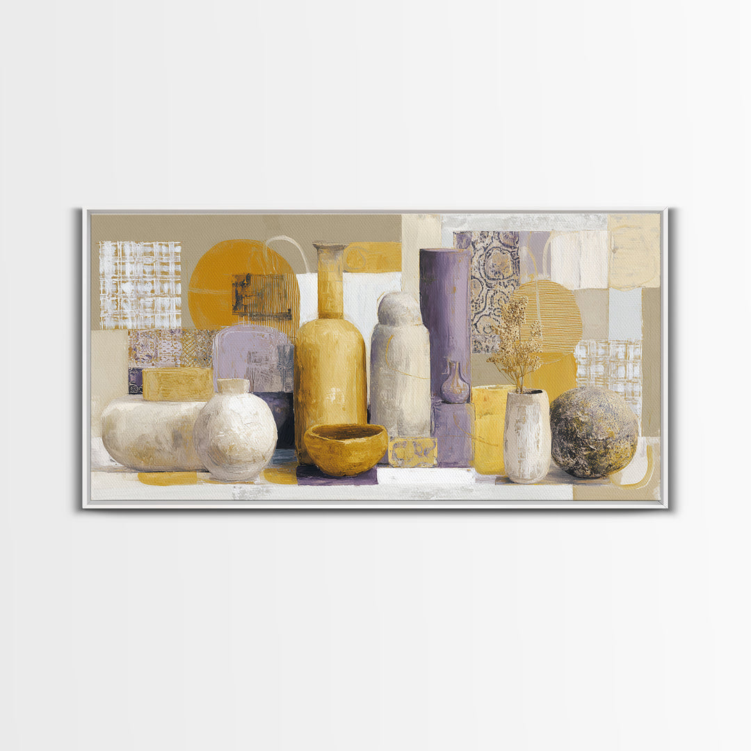 Organic Shape Collage Framed Canvas Print, Boho Art, Statement Artwork, Living Room Decor, Abstract Art, Bohemian, Art Prints, BOH-2x1-20