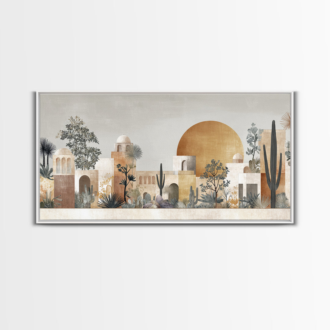 Desert Sun with Cactus and Warm Clay Canvas Print, Boho Art, Artwork, Living Room Decor, Fine Art, Bohemian, Boho Decor, BOH-2x1-21