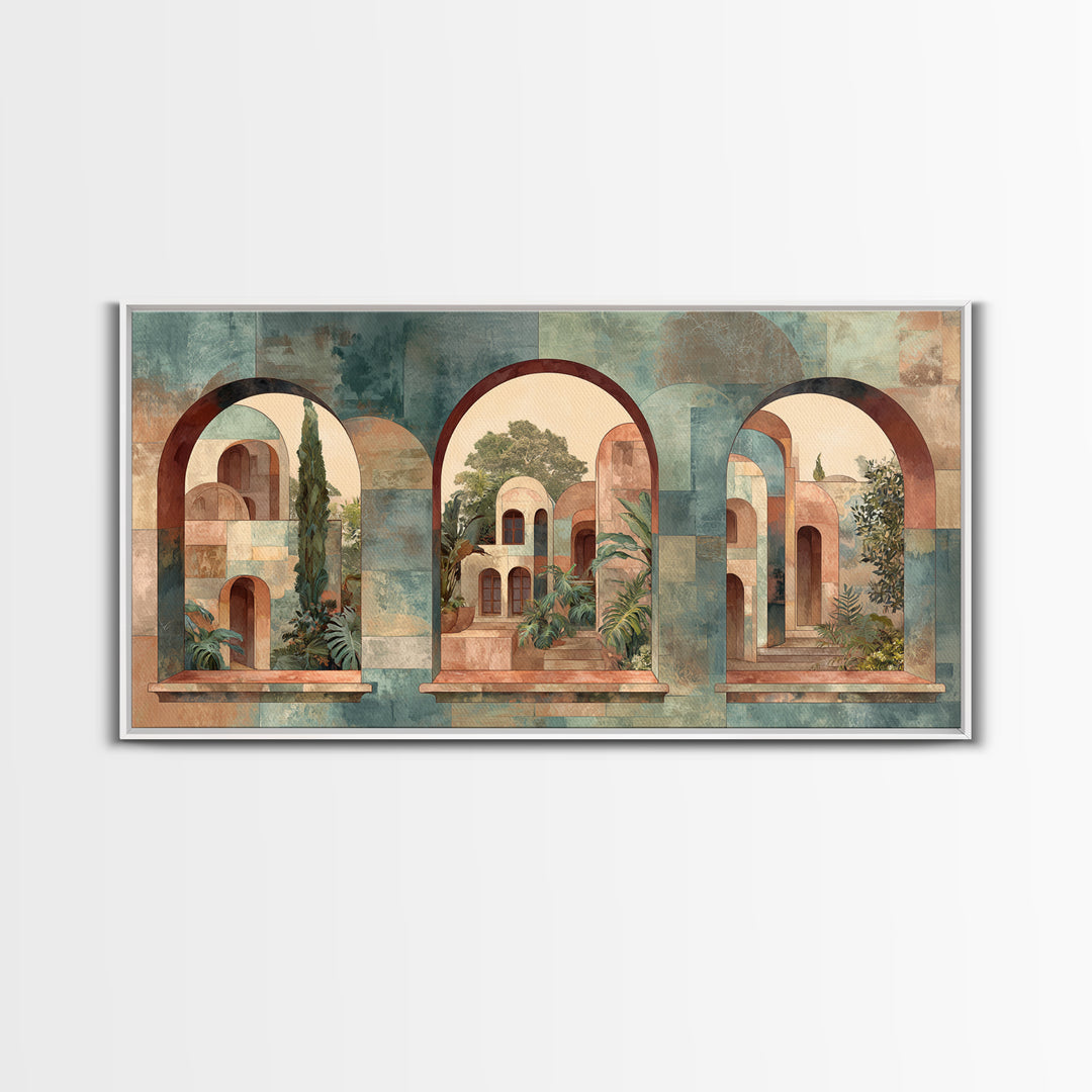 Neutral Rainbow Arches Framed Canvas Print, Boho Art, Boho, Living Room Decor, Abstract Art, Bohemian, Wall Art Print, BOH-2x1-23