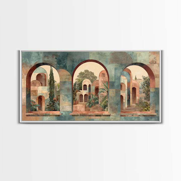 Neutral Rainbow Arches Framed Canvas Print, Boho Art, Boho, Living Room Decor, Abstract Art, Bohemian, Wall Art Print, BOH-2x1-23