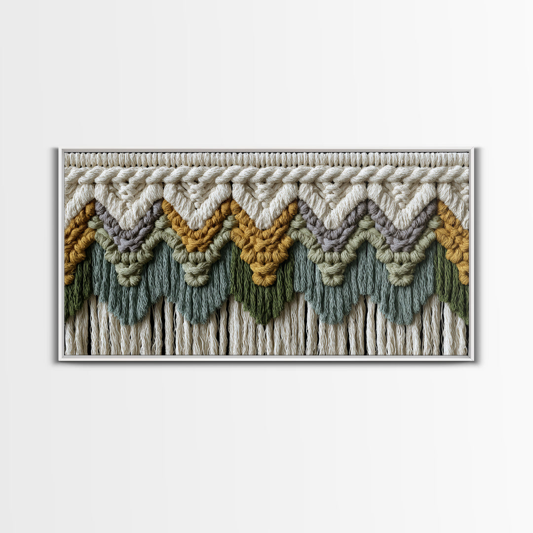 Macrame Geometric Fringe Pattern Framed Canvas Print, Boho Art, Room Decor, Living Room Decor, Fine Art, Bohemian, Printable, BOH-2x1-27