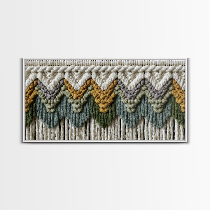 Macrame Geometric Fringe Pattern Framed Canvas Print, Boho Art, Room Decor, Living Room Decor, Fine Art, Bohemian, Printable, BOH-2x1-27