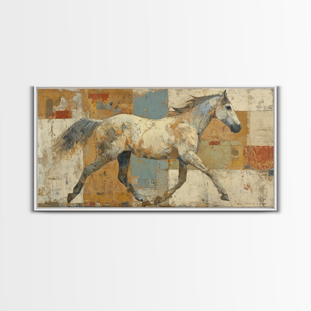 Wild Horse in Dusty Golden Light Framed Canvas Print, Boho Art, Wall Art, Living Room Decor, Fine Art, Bohemian, Art Deco, BOH-2x1-28