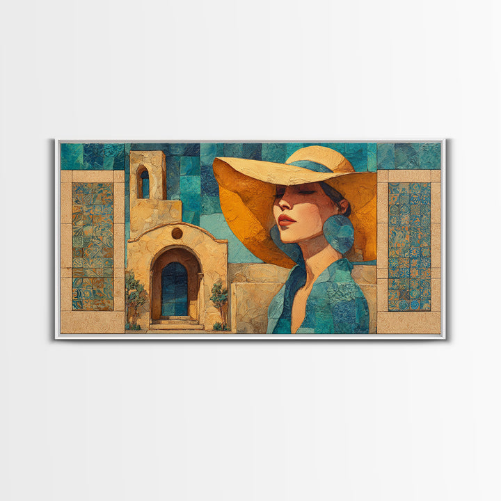 Desert Woman Portrait Framed Canvas Print, Boho Art, Wall Decor, Living Room Decor, Oil Painting, Bohemian, Art Nouveau, BOH-2x1-35