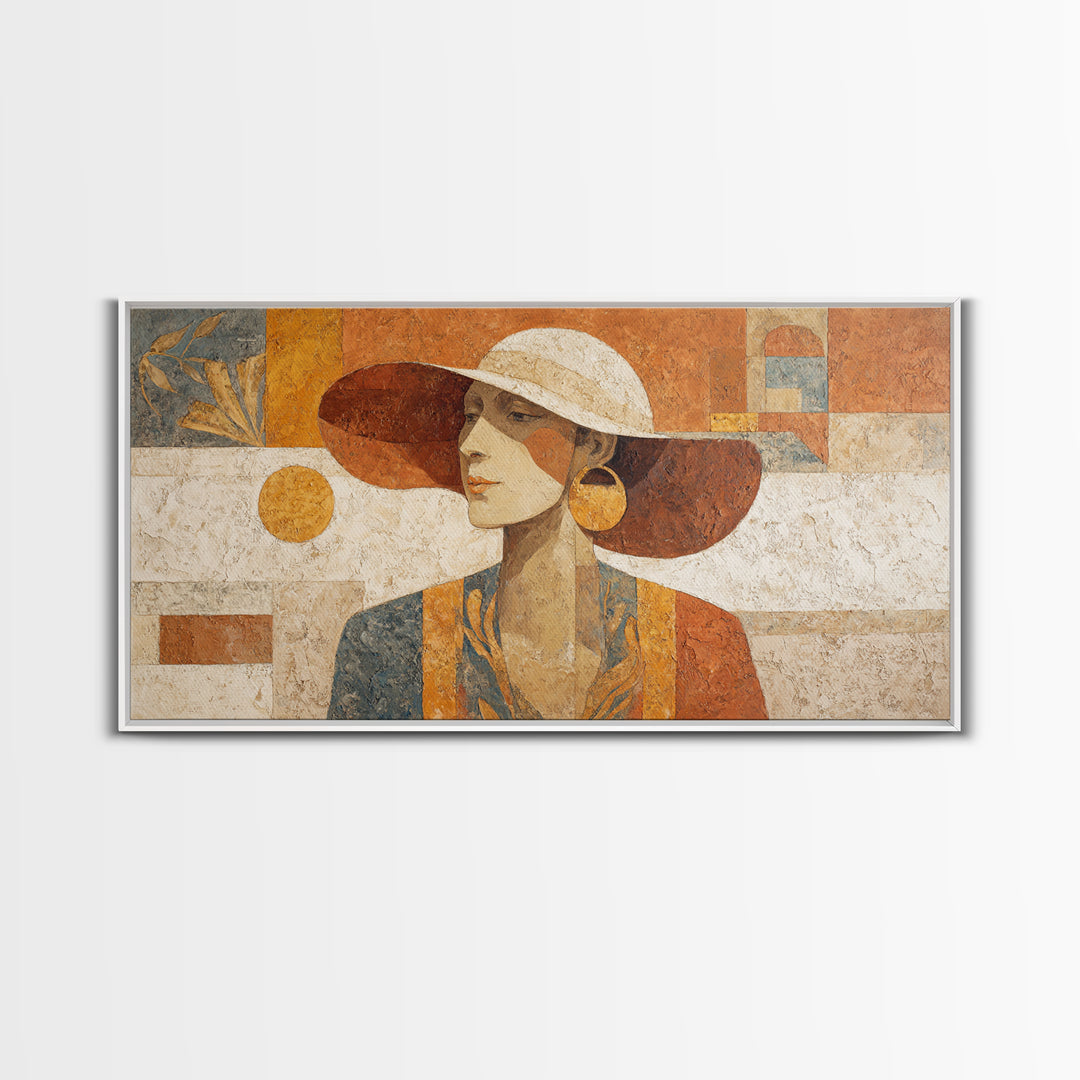Desert Woman Portrait Framed Canvas Print, Boho Art, Boho Decor, Living Room Decor, Fine Art, Bohemian, Textured Painting, BOH-2x1-59