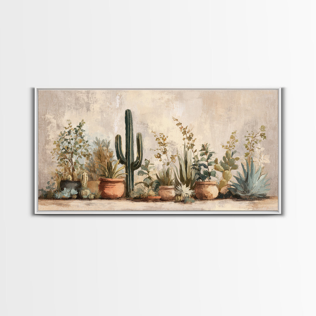Warm Neutral Cactus Garden Illustration Canvas Print, Boho Art, Art Prints, Living Room Decor, Watercolor Art, Bohemian, BOH-2x1-62