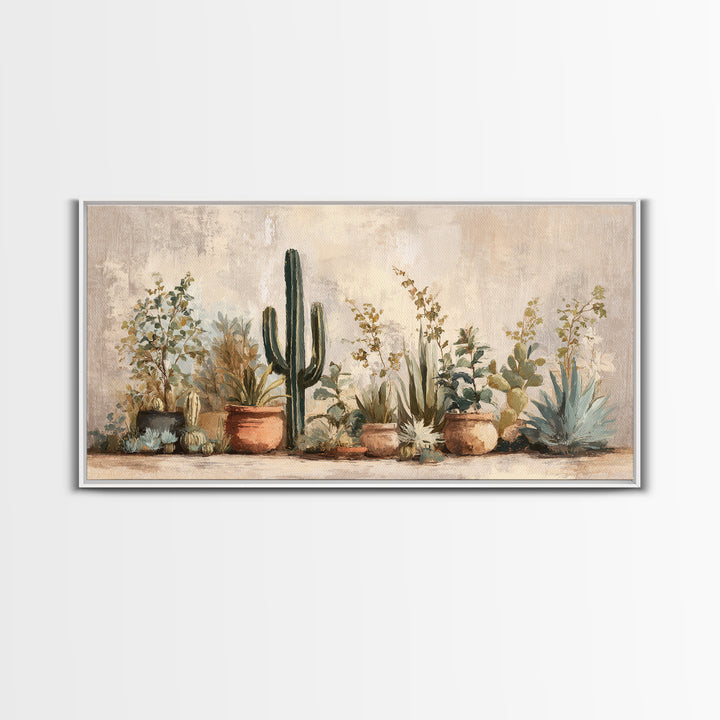 Warm Neutral Cactus Garden Illustration Canvas Print, Boho Art, Art Prints, Living Room Decor, Watercolor Art, Bohemian, BOH-2x1-62