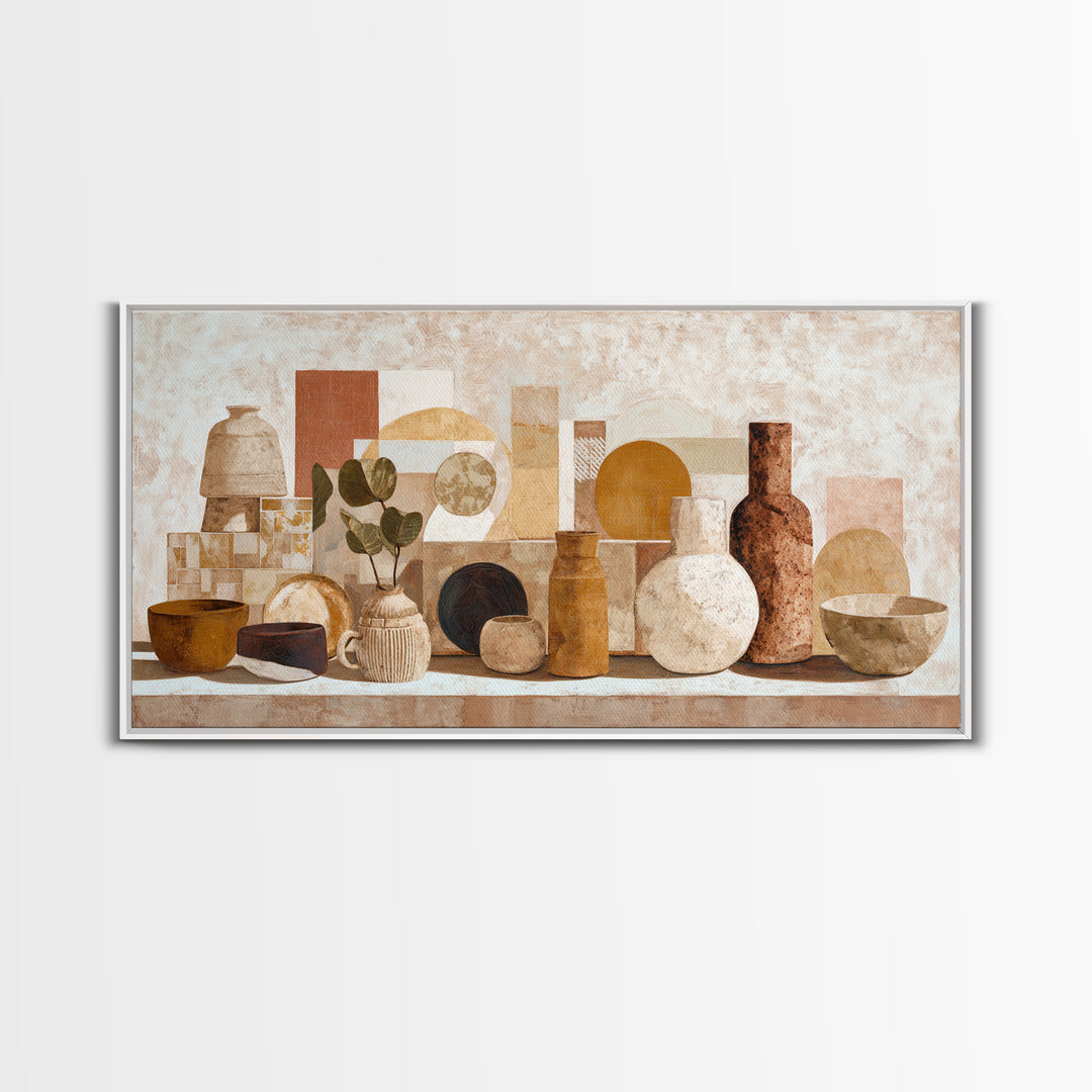 Organic Shape Collage Canvas Print, Boho Art, Mid Century Modern, Living Room Decor, Abstract Art, Bohemian, Boho Wall Art, BOH-2x1-68