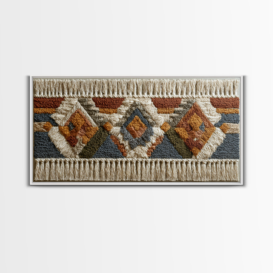 Macrame Geometric Fringe Pattern Framed Canvas Print, Boho Art, Contemporary Art, Living Room Decor, Abstract Art, Bohemian, BOH-2x1-75