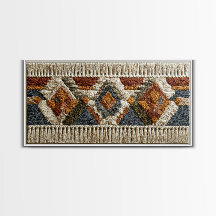 Macrame Geometric Fringe Pattern Framed Canvas Print, Boho Art, Contemporary Art, Living Room Decor, Abstract Art, Bohemian, BOH-2x1-75