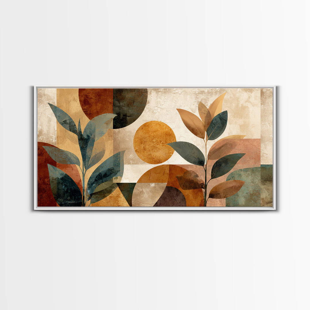 Moon Phases Above Botanical Silhouettes Canvas Print, Boho Art, Art Deco, Living Room Decor, Oil Painting, Bohemian, BOH-2x1-94